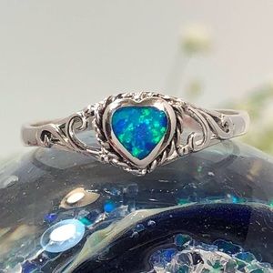 Blue Opal Heart Ring